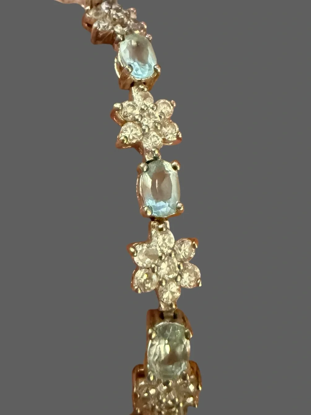 Vintage 925 Sterling Silver Blue Topaz & CZ Tennis Bracelet 7" JJT Floral Design - Picture 10 of 11